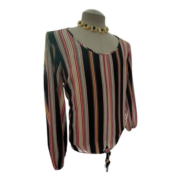 Love J Striped Tie Front Top Plus Size 2X Boat Neck Boho Comfort Casual Mature - Picture 2 of 7
